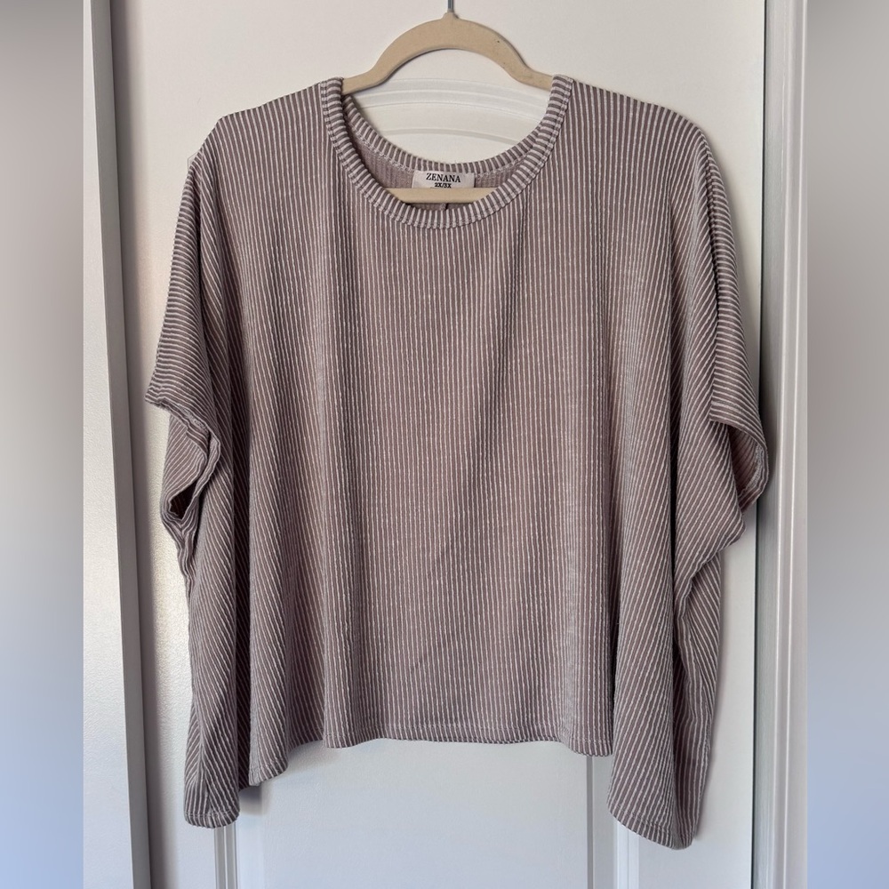 Zenana Outfitters Ribbed Taupe Sweatshirt